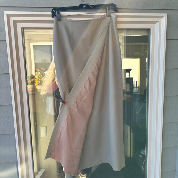 Ellen Tracy long tan gabardine wrap skirt, 12 - Picture 4 of 5